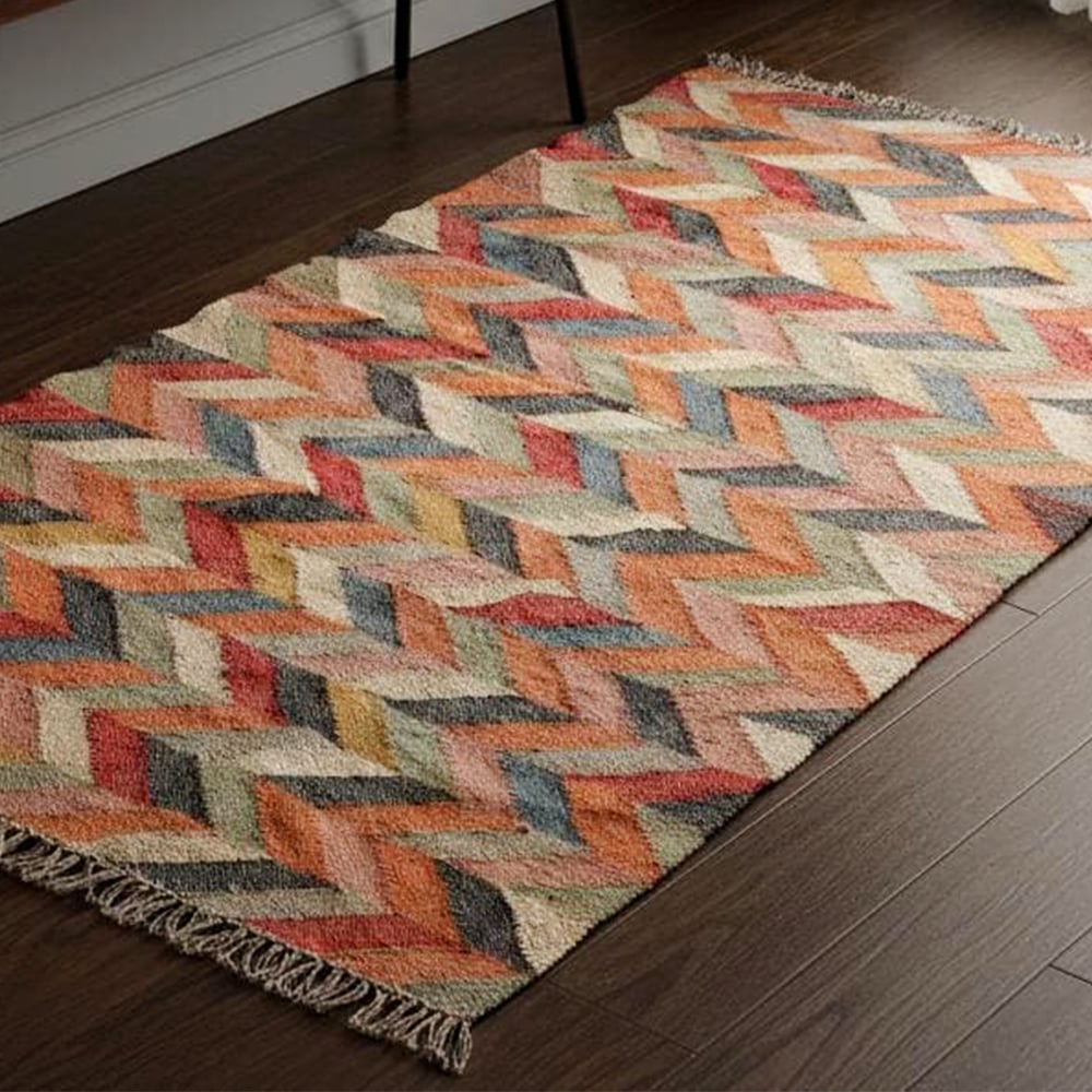 Multicolor Handmade Jute Vintage Dhurrie For Home